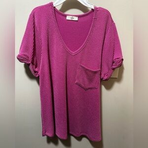 Vibrant Pink V-Neck Knit Top